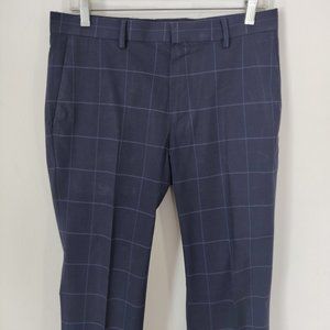 Banana Republic Navy 🔵 Windowpane Slim-Fit Dress Pants 30x30 Cotton Stretch